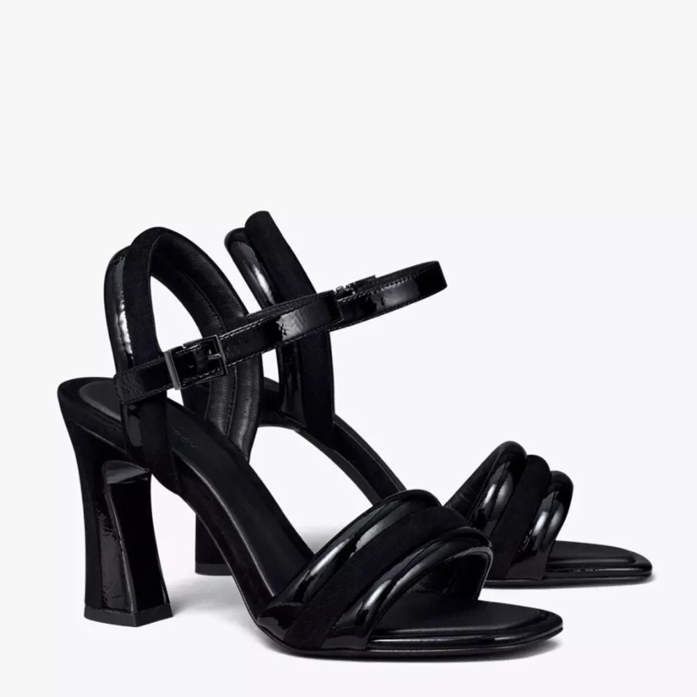 Tory Burch Runway puffed up sandal in soft black patent size 8 new in box